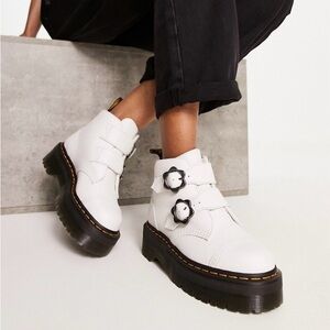 Doc Martens DEVON FLOWER BUCKLE LEATHER PLATFORM BOOTS WHITE (NWOT)